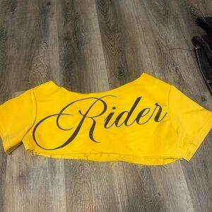 Yellow Crop Top with 'Rider' Print